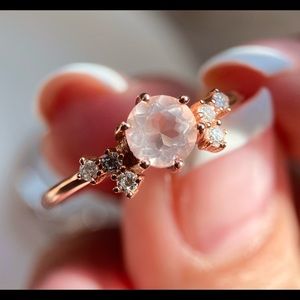 Natural Rose Quartz engagement ring - 925 sterling silver ring